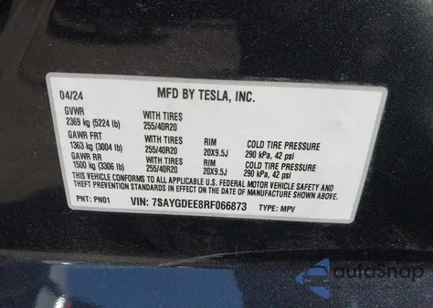 2024 Tesla Model Y Long Range Dual Motor All-Wheel Drive из США, поврежденный, VIN 7SAYGDEE8RF066873